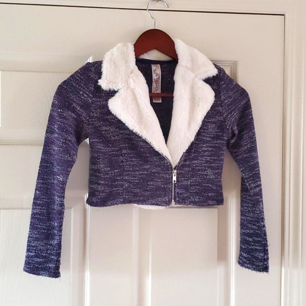 Girls Navy Blue with Fur Collar Sweater Size M